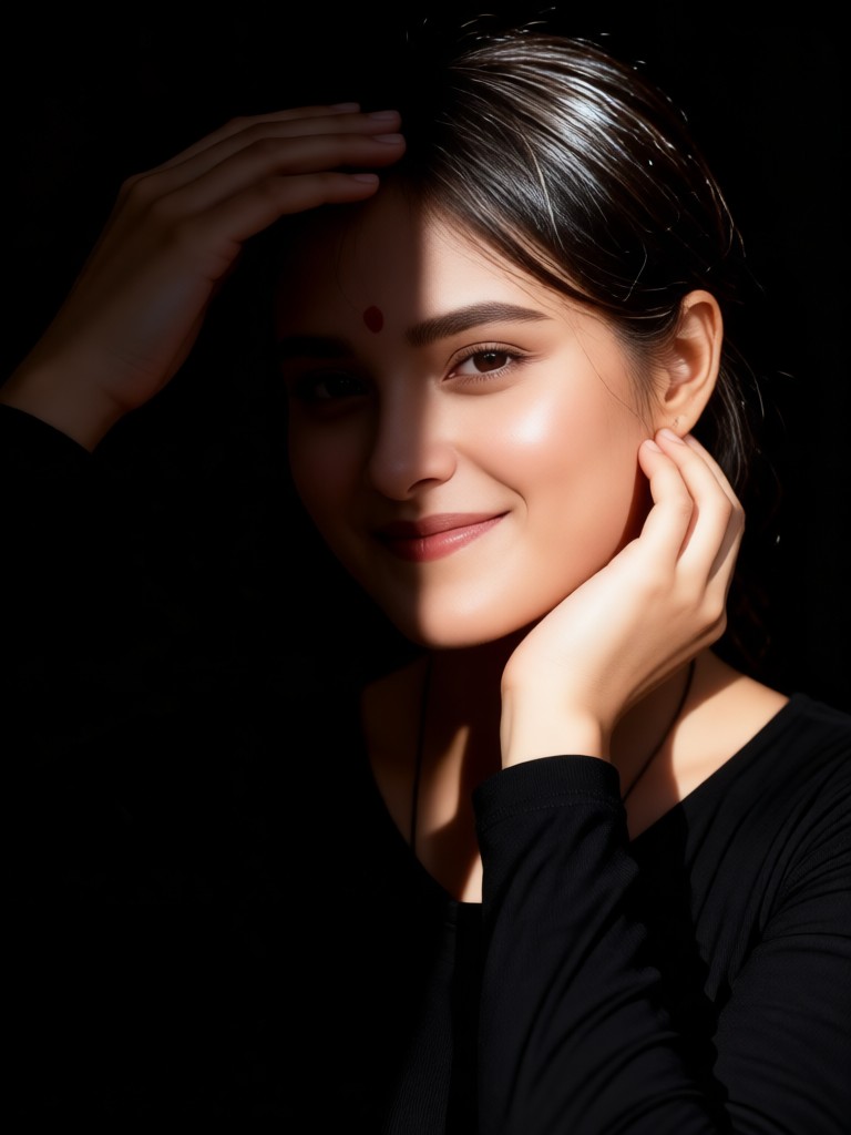 Unilateral artistic lighting portrait image