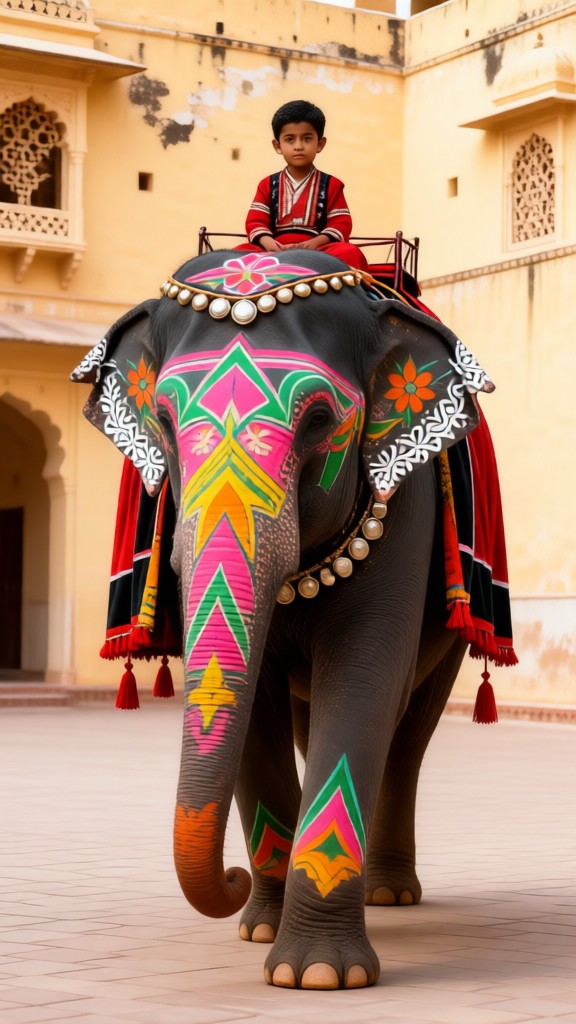 Riding on an elephant image
