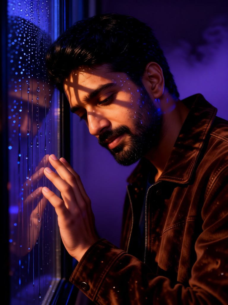 Artistic Portrait of Tears on a Rainy Night image