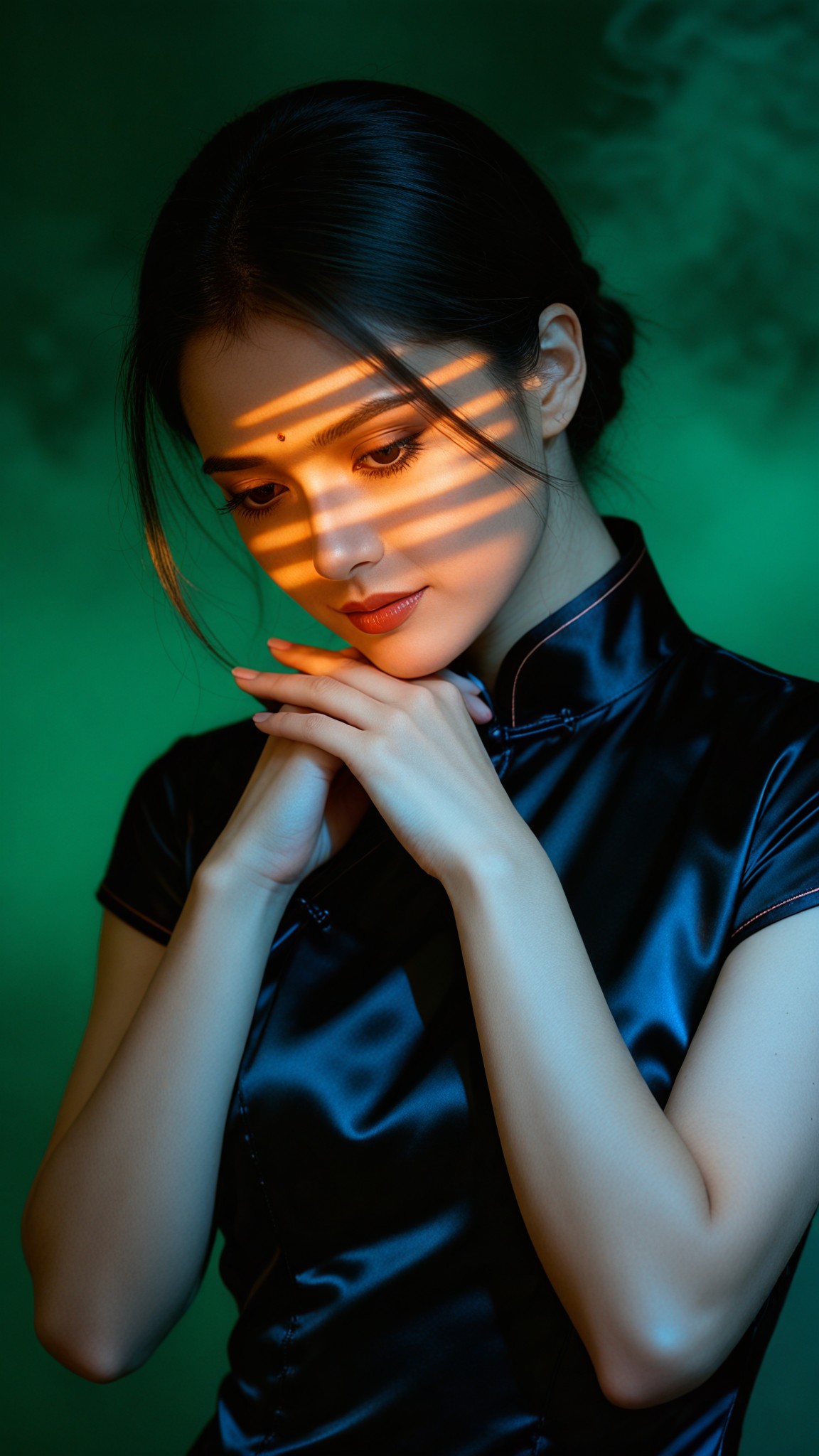 Artistic portrait of high-collared cheongsam image