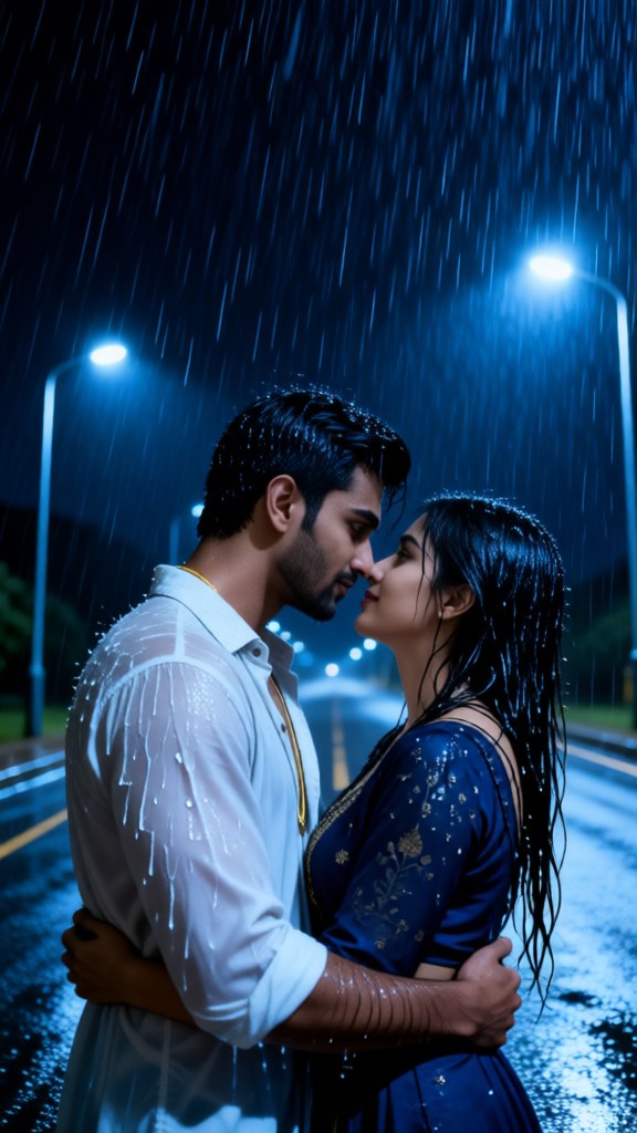 Couples embracing in the rain image