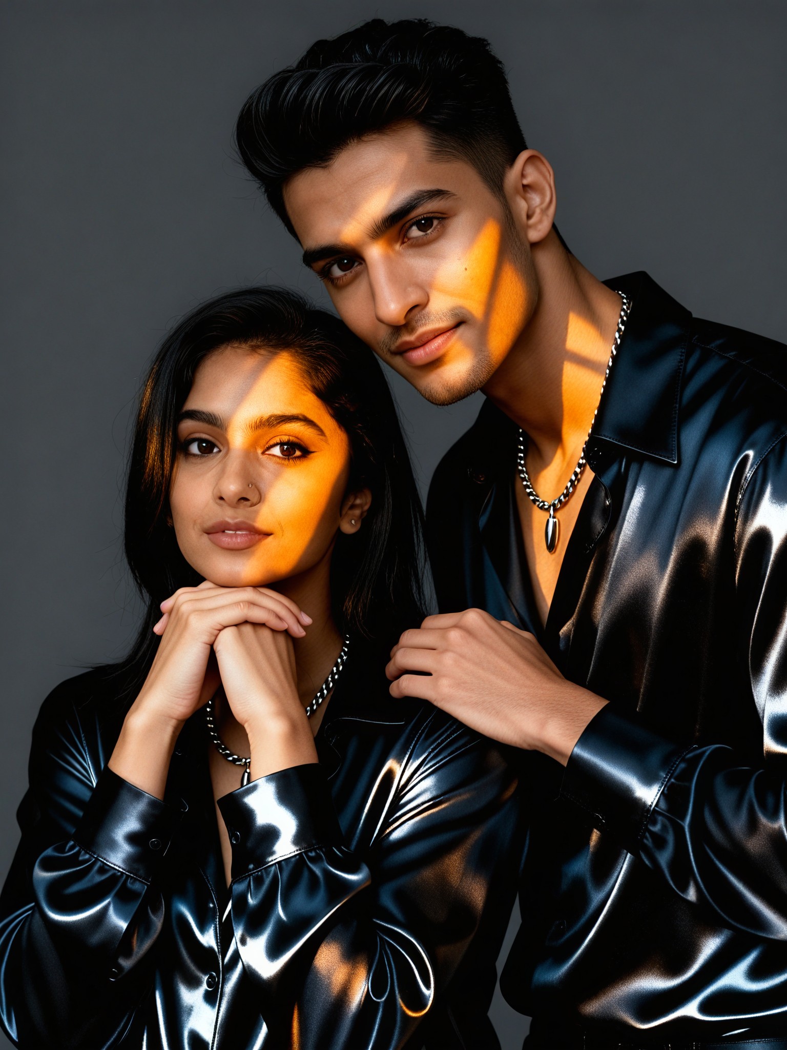 Couple Amber Light and Shadow Portrait image