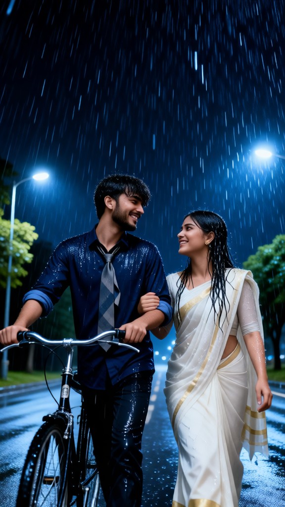 Couples arm in arm in the rain image
