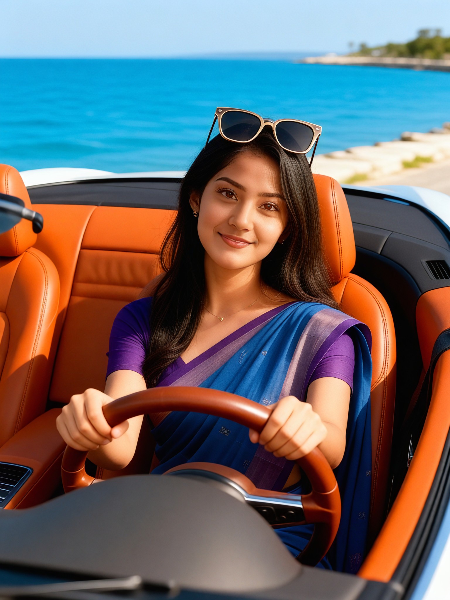 Driving a sports car by the seaside image