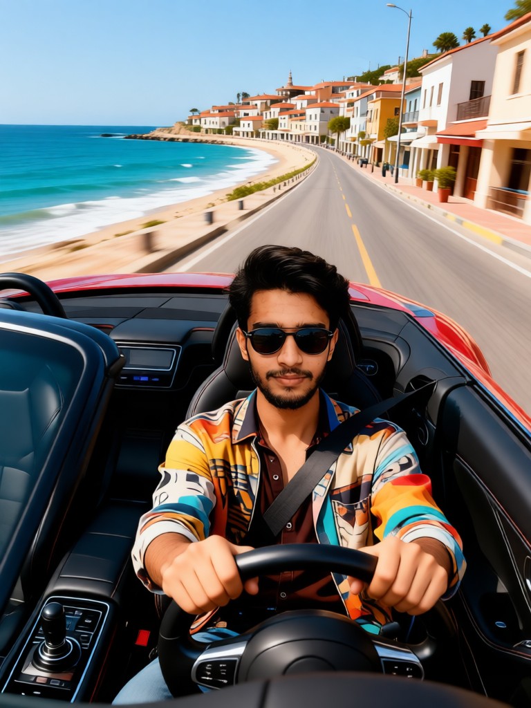 Driving a sports car by the seaside image