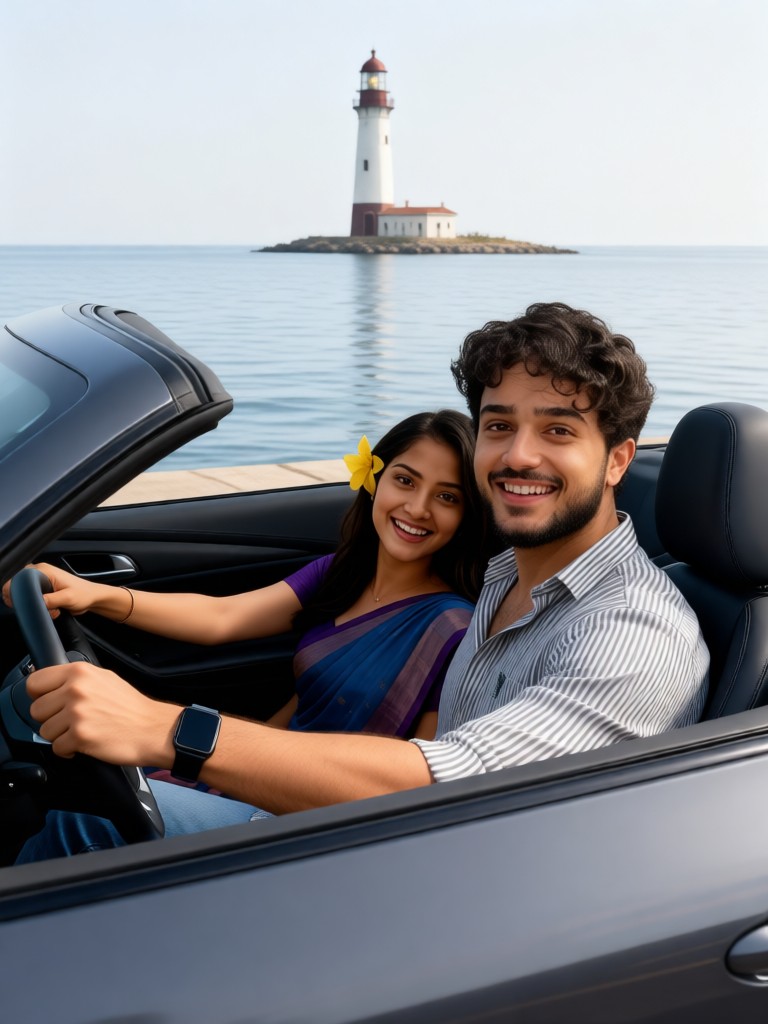 Sports car couple kissing image