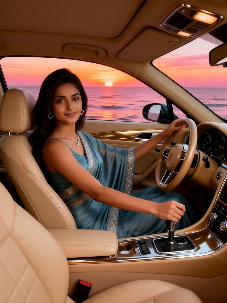 Sunset drives a sports car image