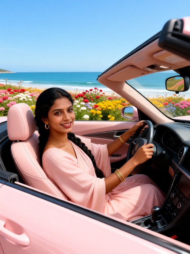 Driving a sports car by the seaside image