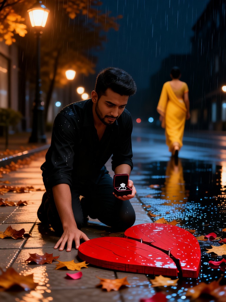 A sad man on a rainy autumn night image