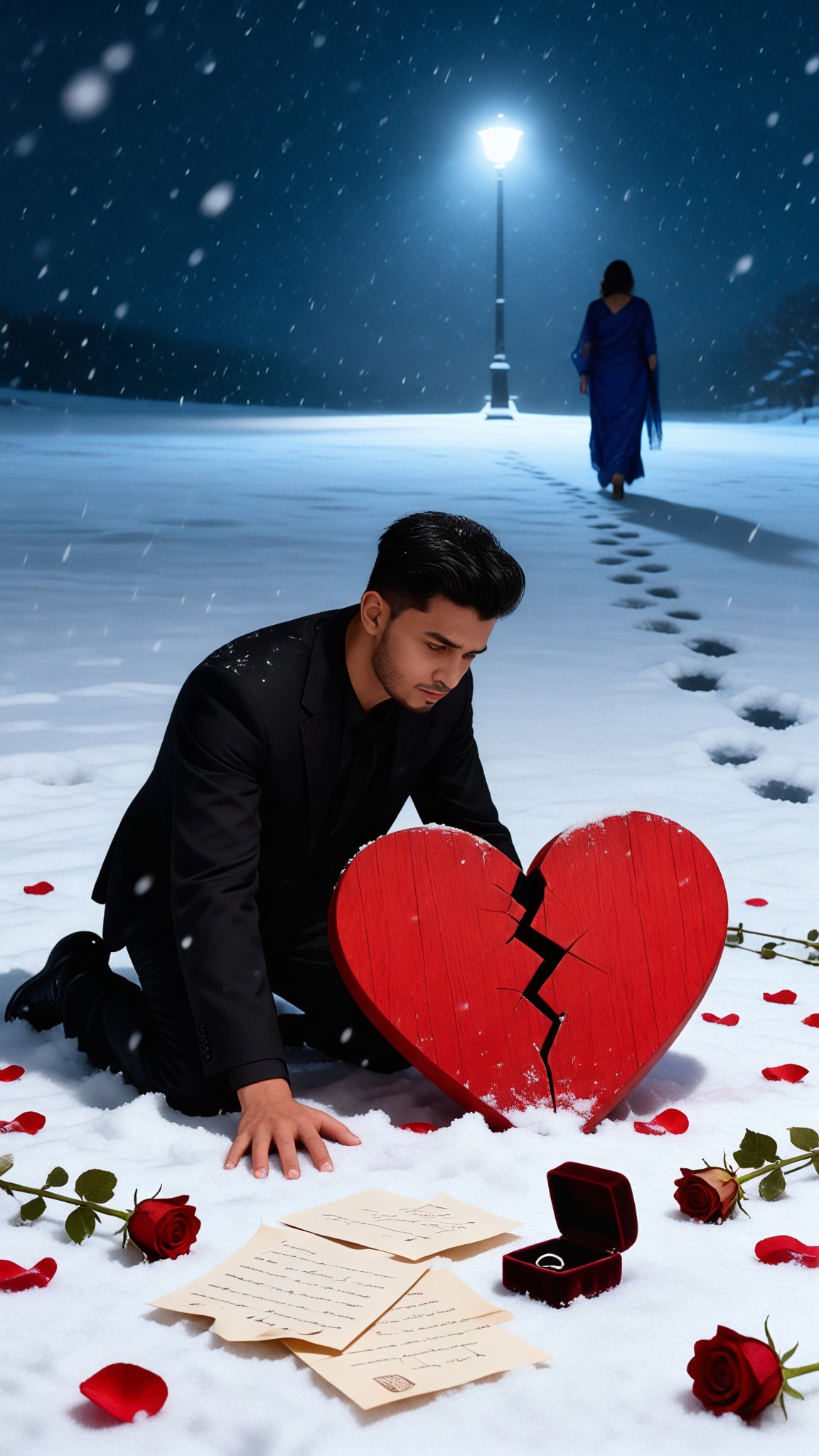 A sad man in the snow image