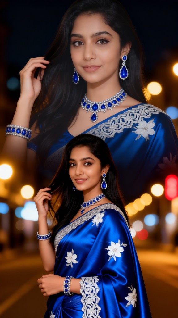 Four color sari: navy blue image