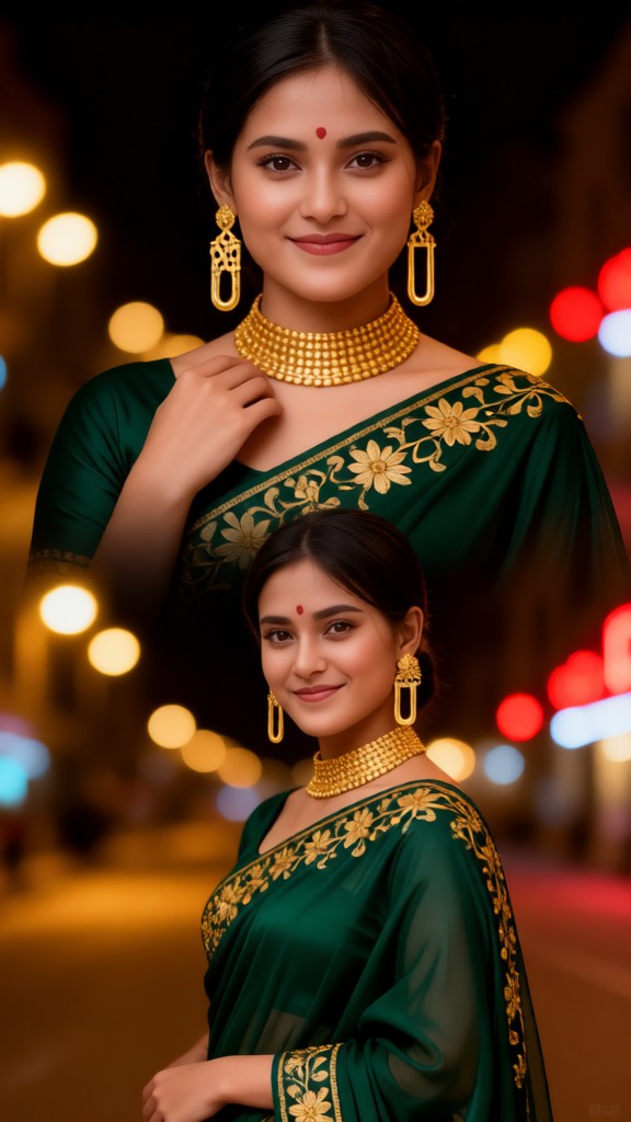 Four color sari: dark green image