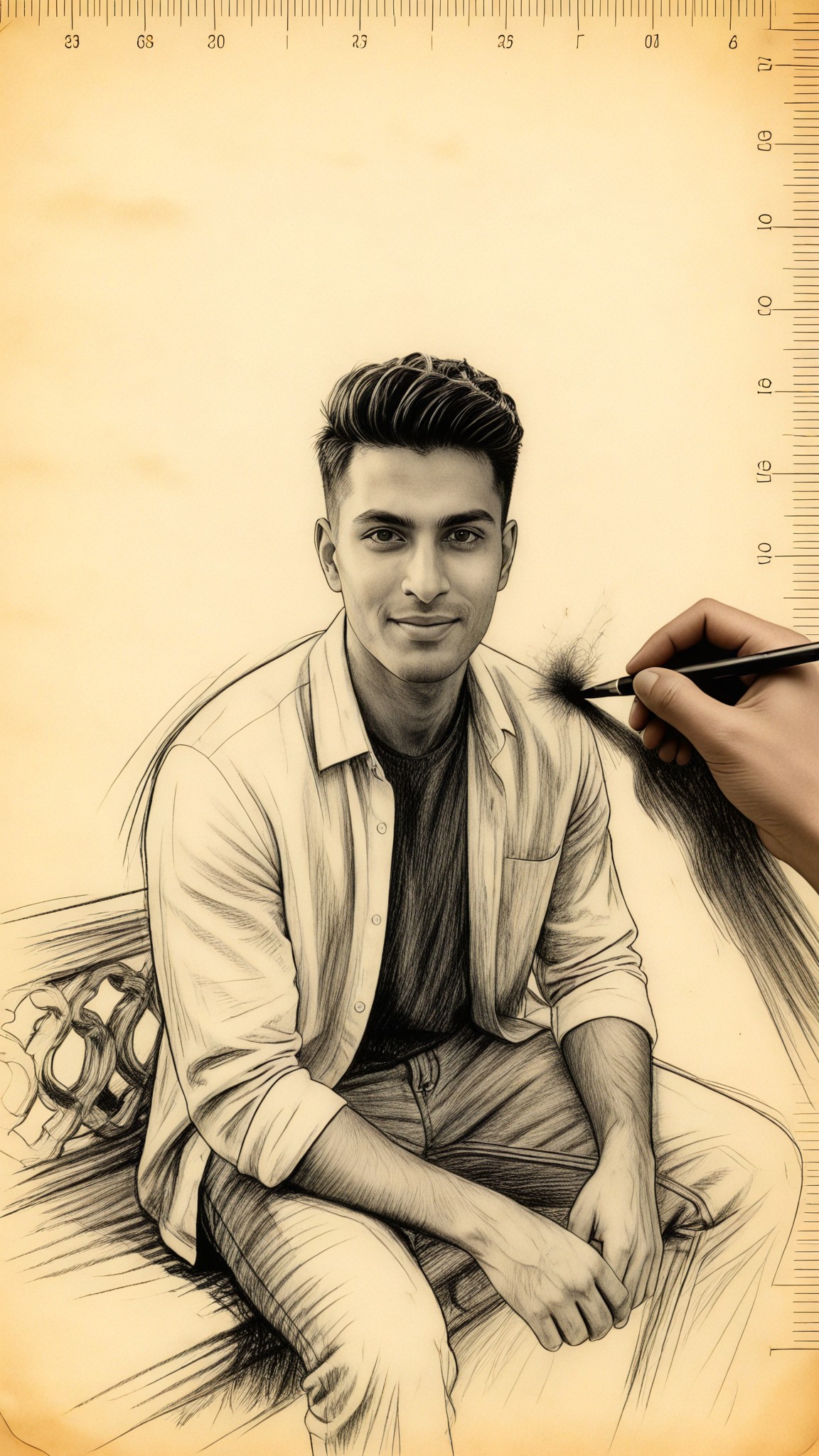 Realistic charcoal sketch portrait image