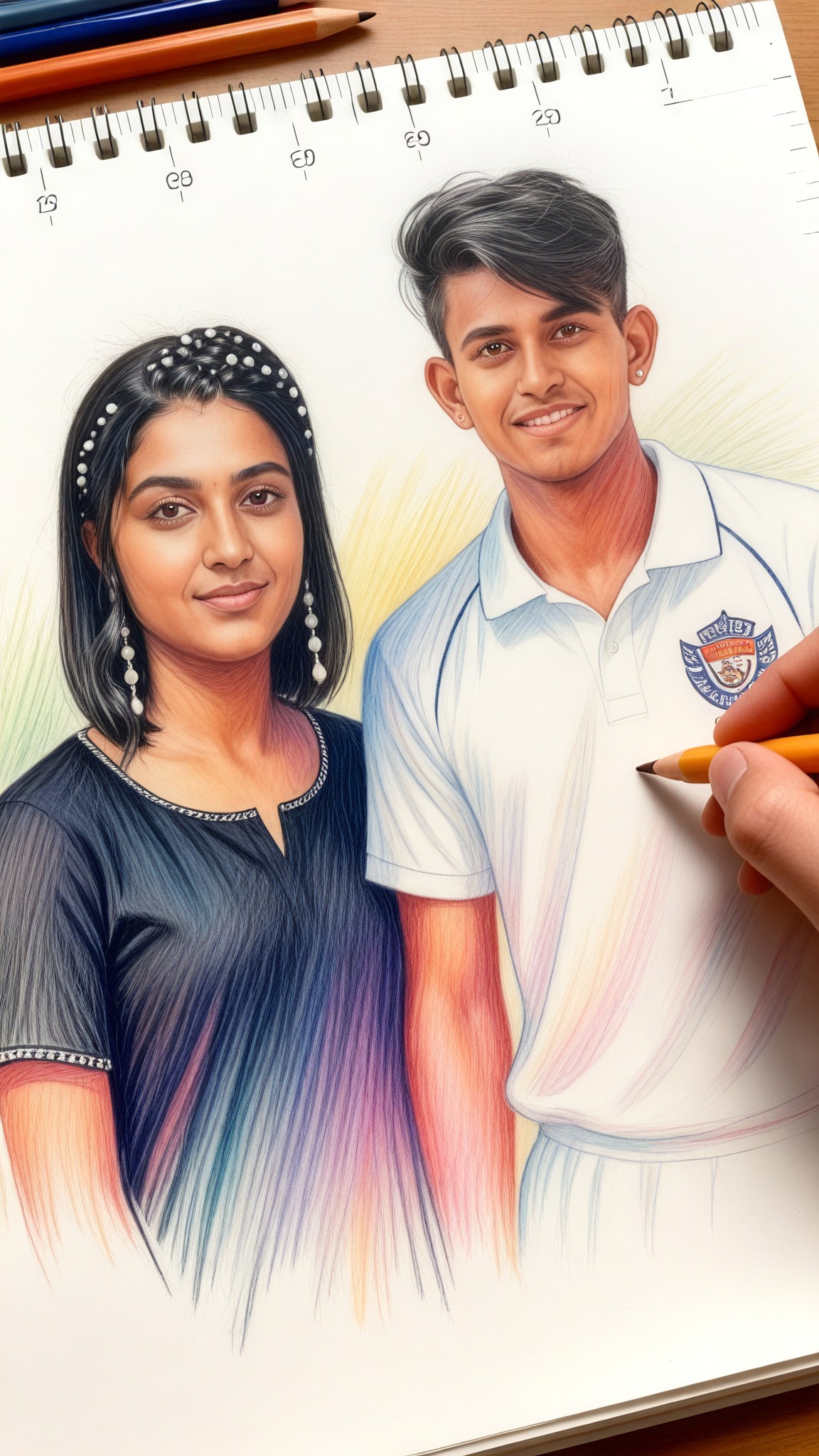 Hand-drawn portrait with colored pencils image