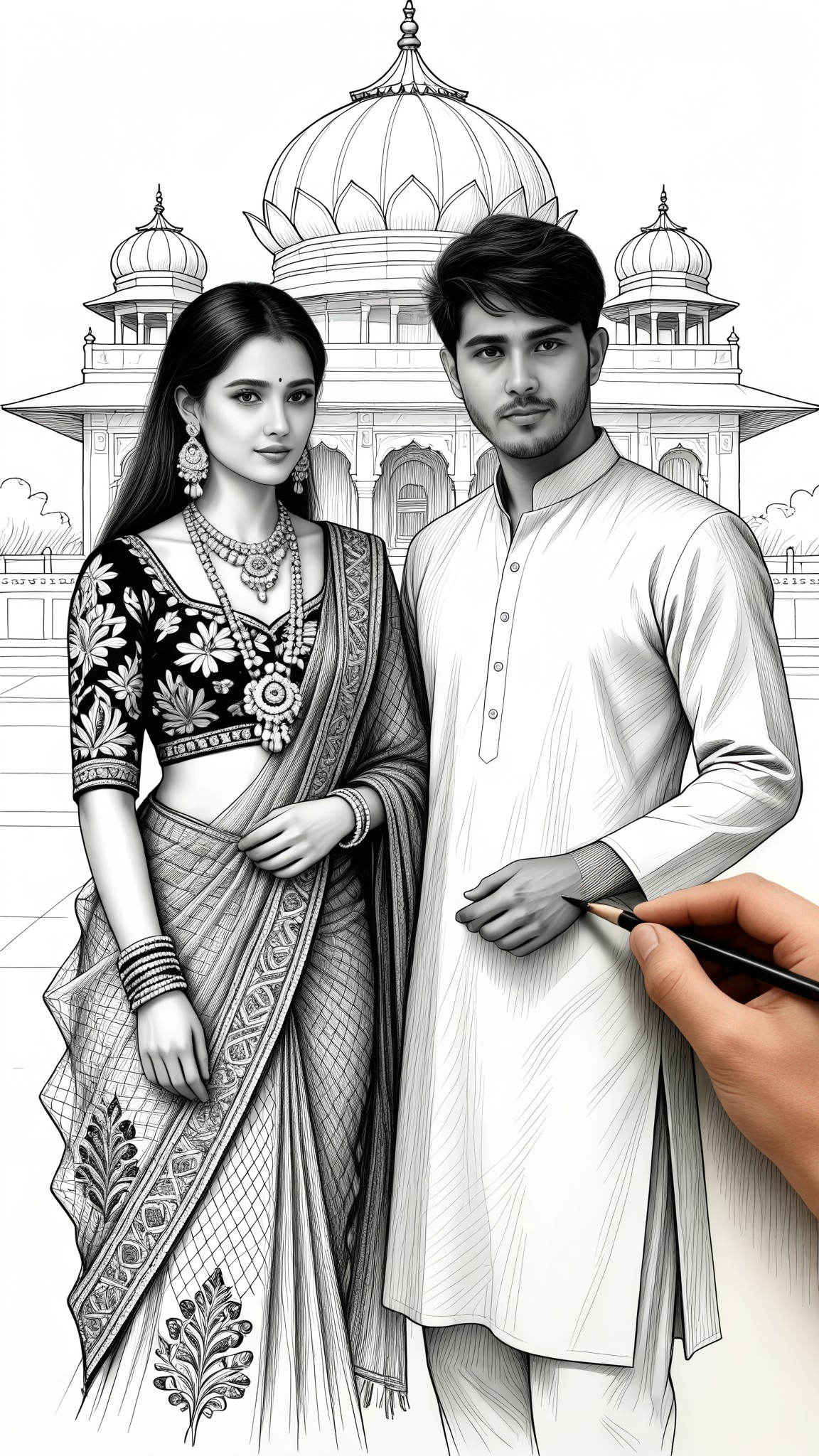 Pencil Hand-drawn Portrait of Lotus Temple image