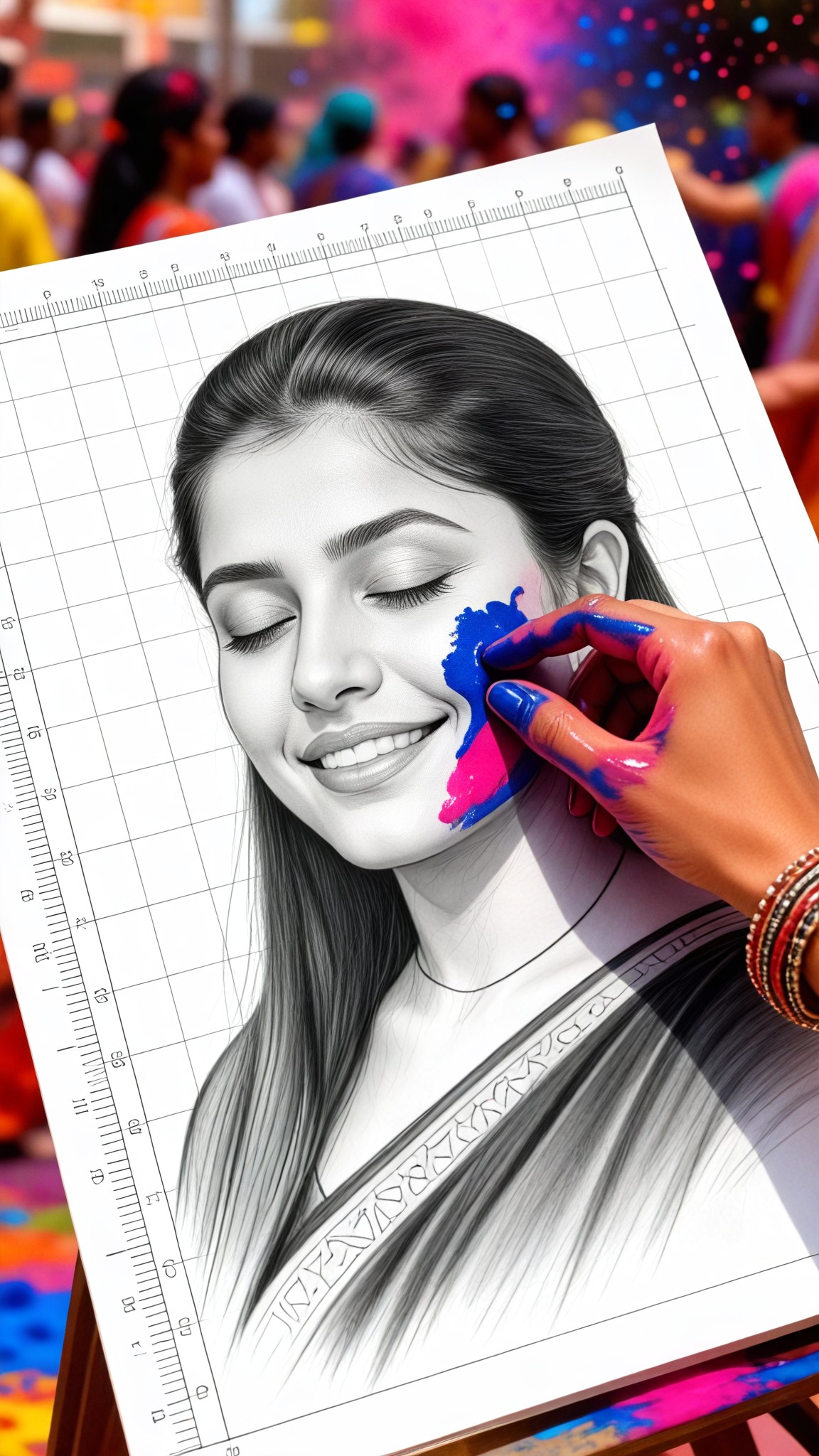 Sketch Portrait of Holi Background image