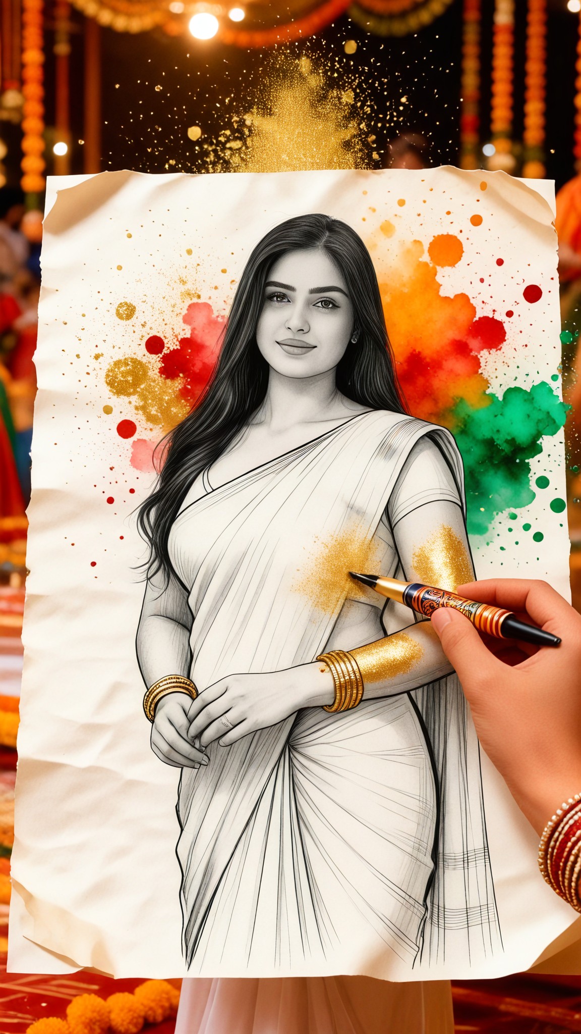 Black and white sketch portrait of wedding background image