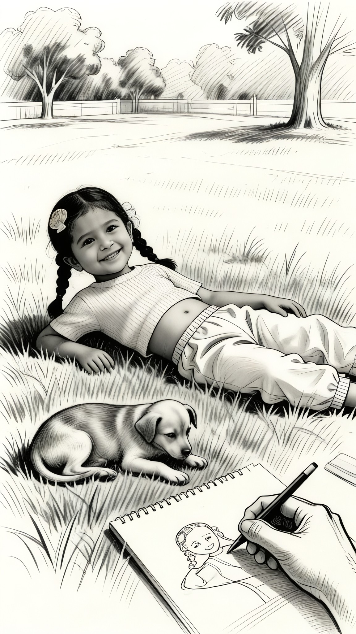 Soft and cute charcoal black-and-white style portrait image