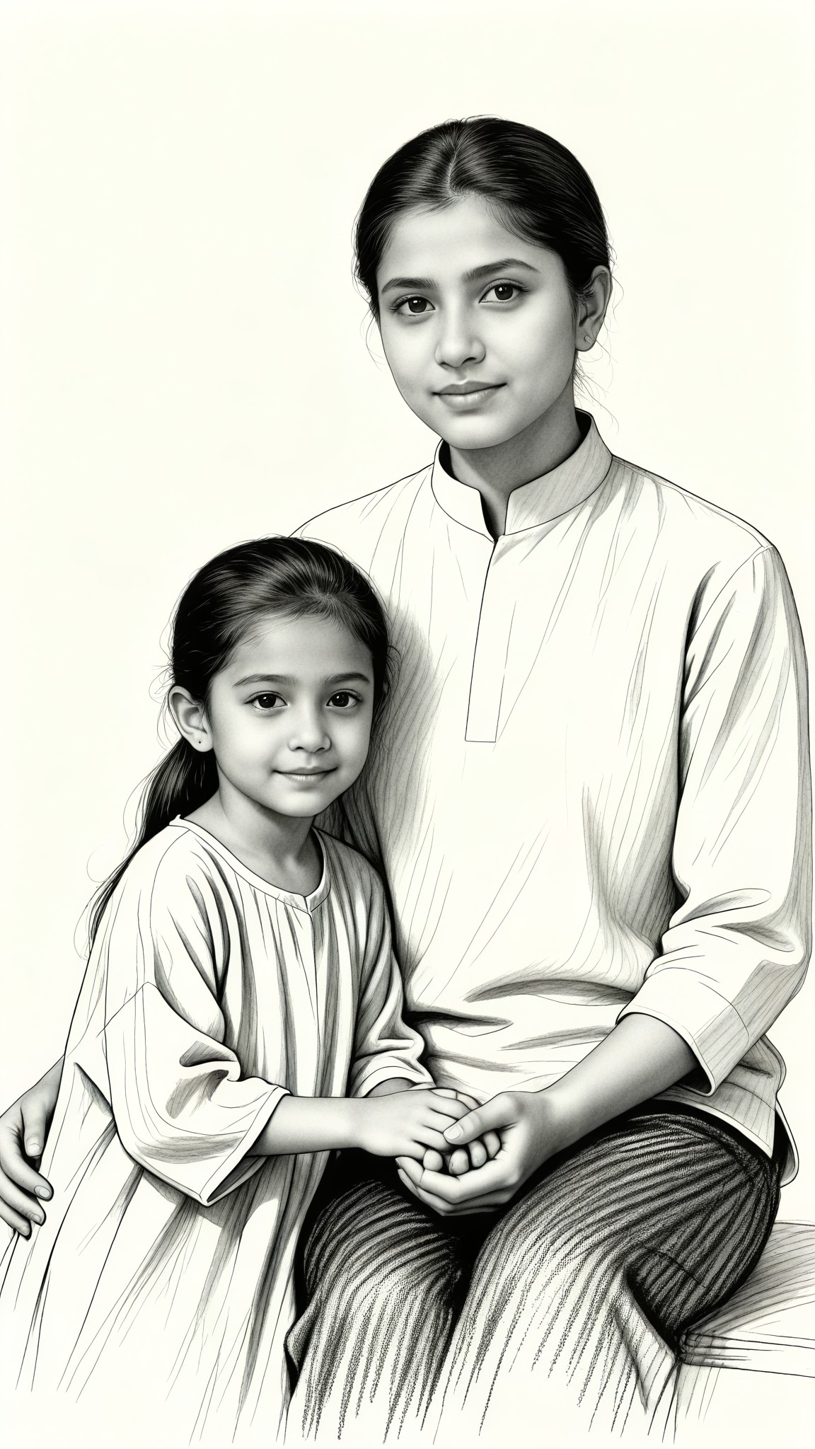 Parent-child pencil line style image