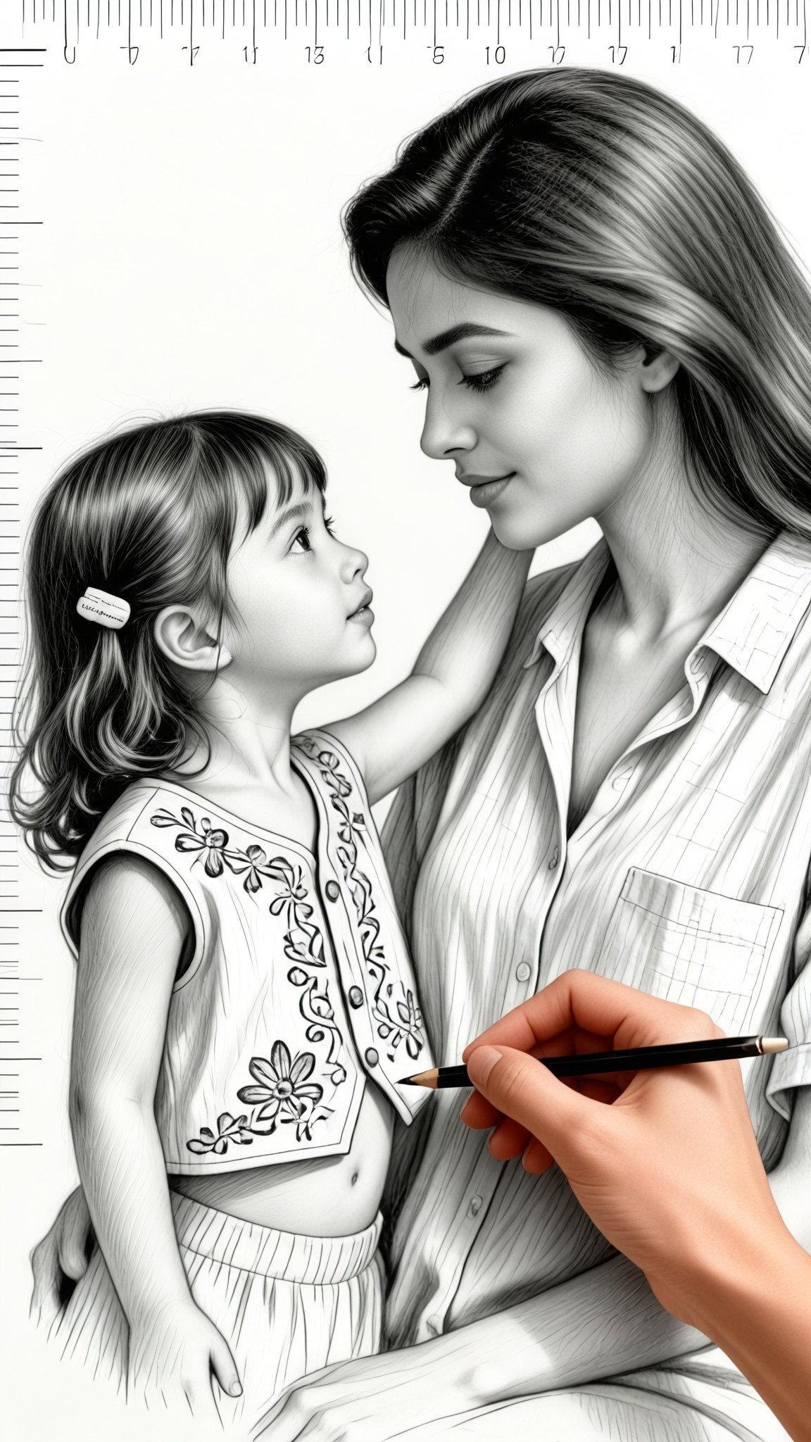 Parent-child pencil hand-drawn style image