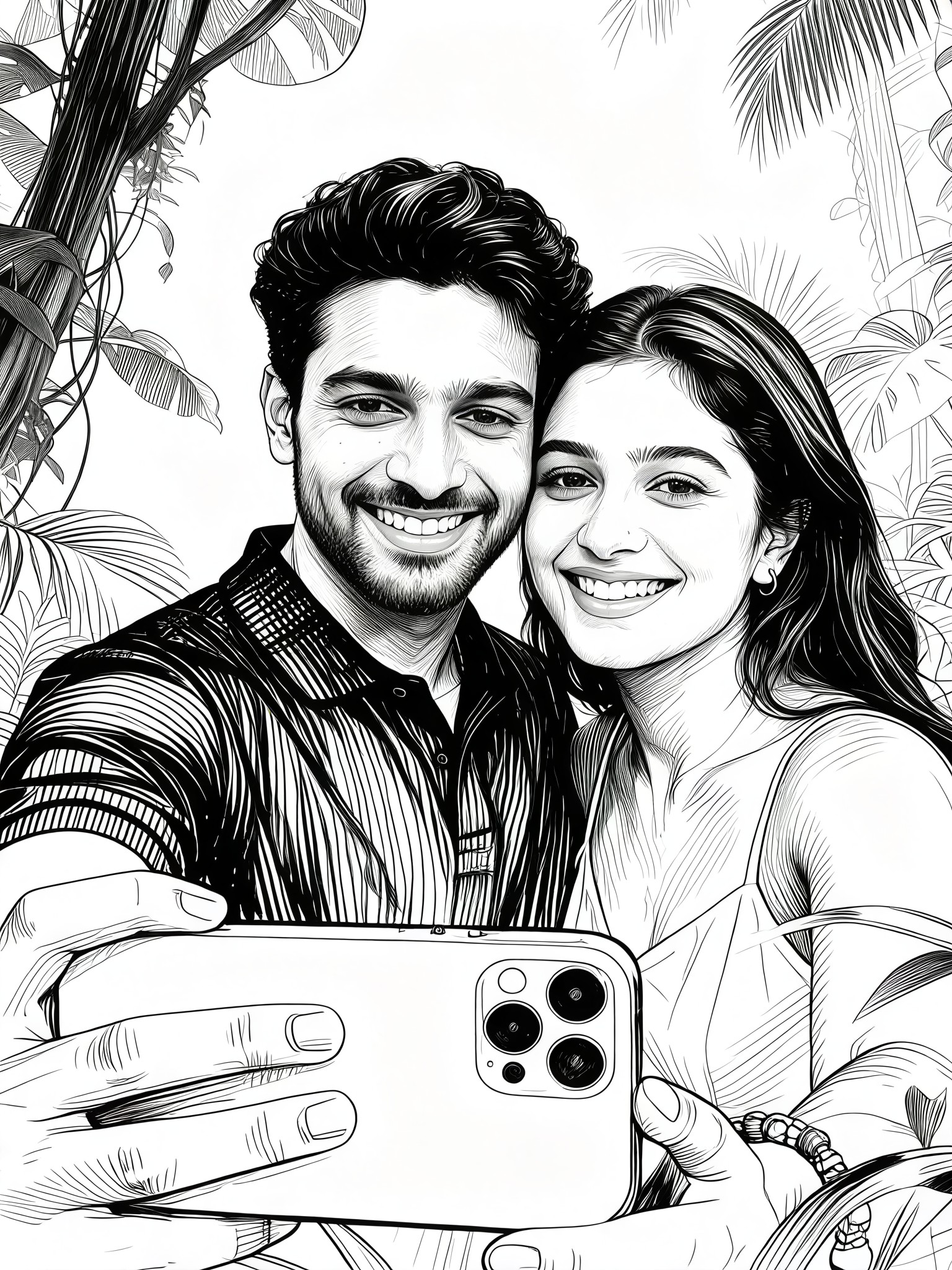 Realistic Pen Line Drawing Portrait of a Couple image