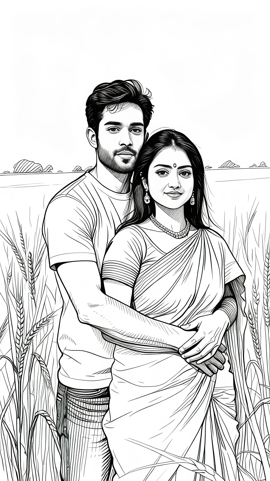 Couple minimalist pen line drawing style image