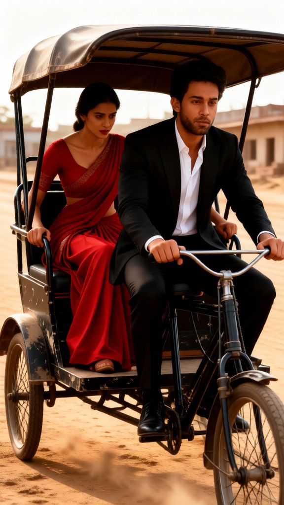 A couple riding a tricycle image