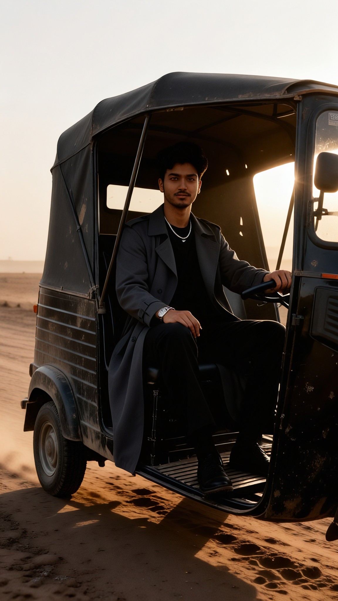 Dark movie-style three-wheeled vehicle image