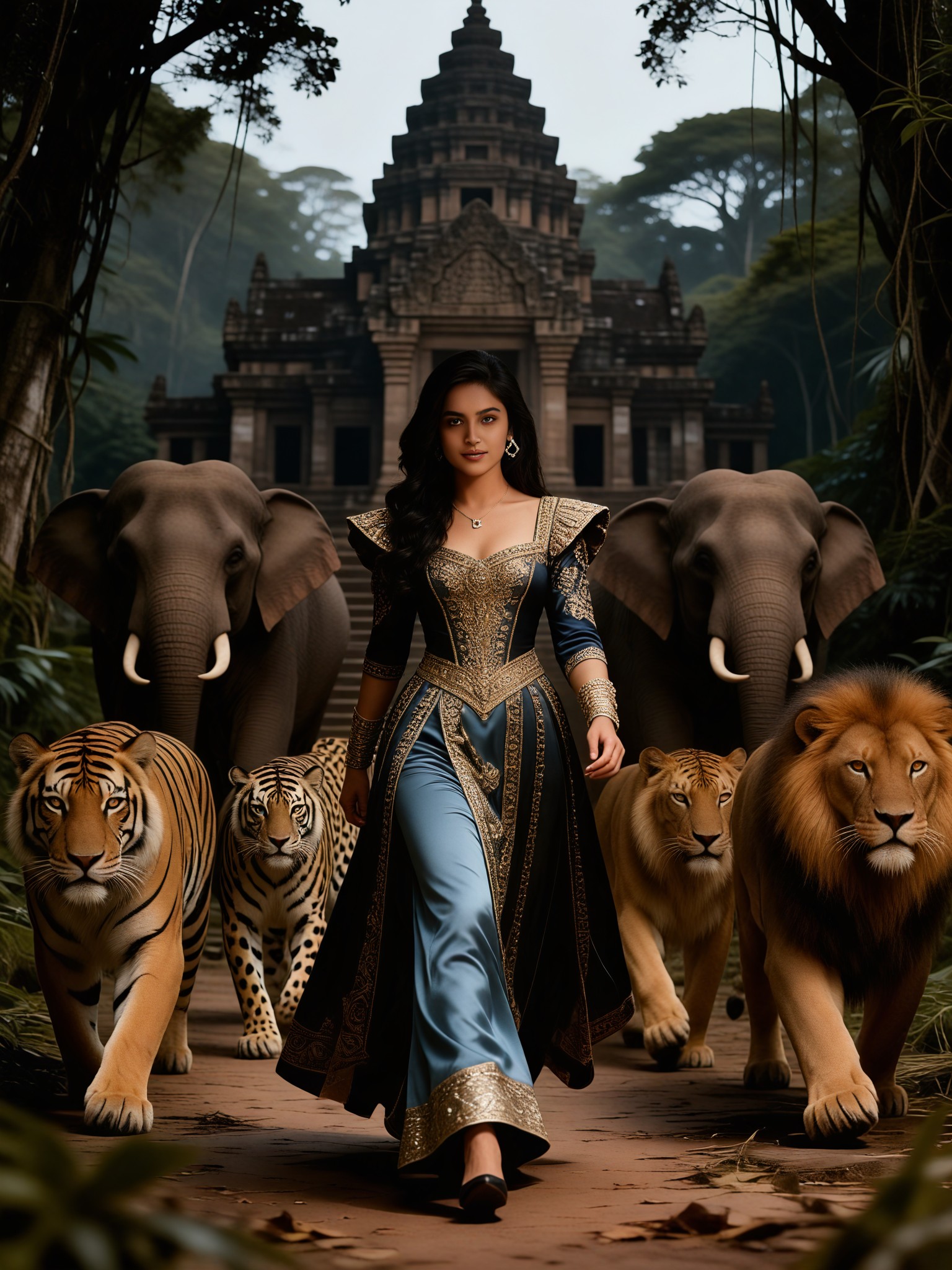 The tiger and the lion are behind. image