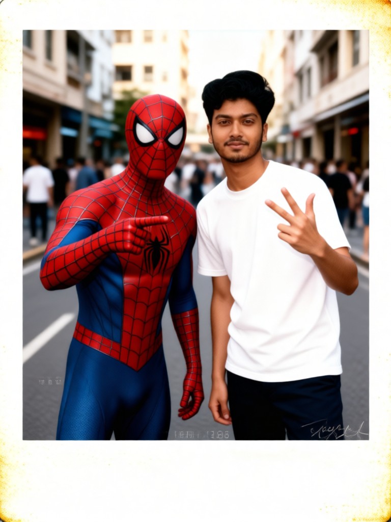 Polaroid photo with Spider-Man image