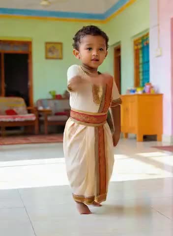 The baby is cutely throwing punches and dancing image
