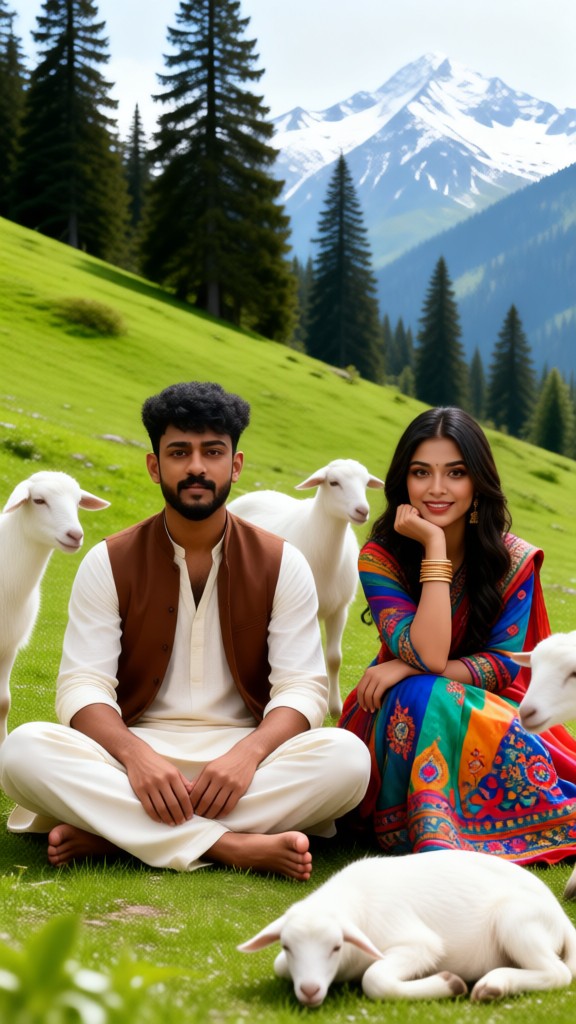 Couple herding sheep image