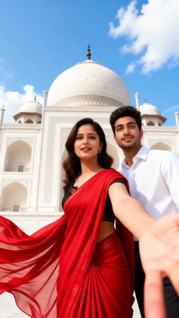 lovers in front of the Taj Mahal image