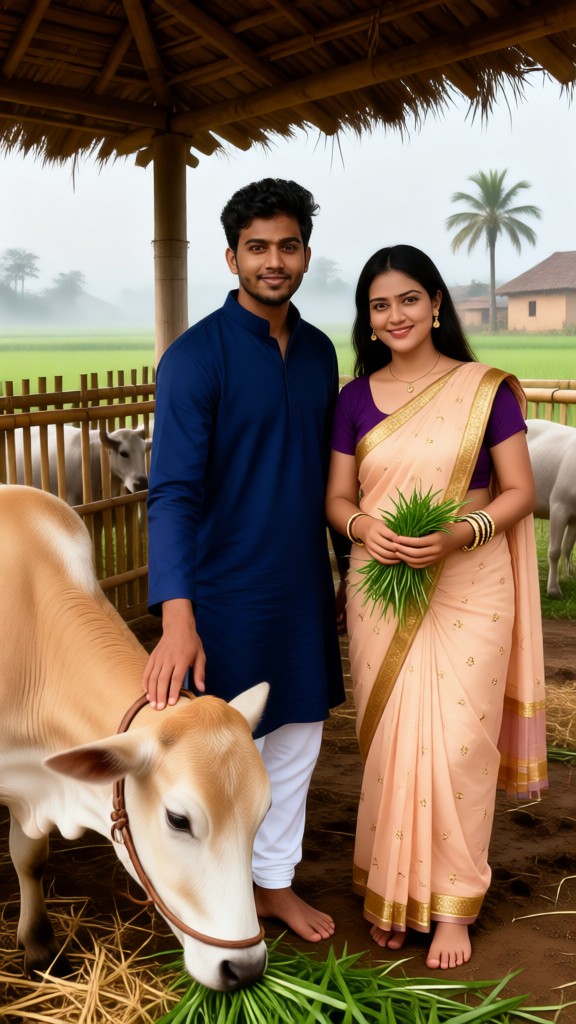 Couple feeding cattle - v1 image