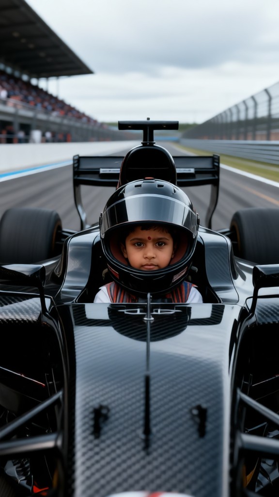 Children driving racing car-v image