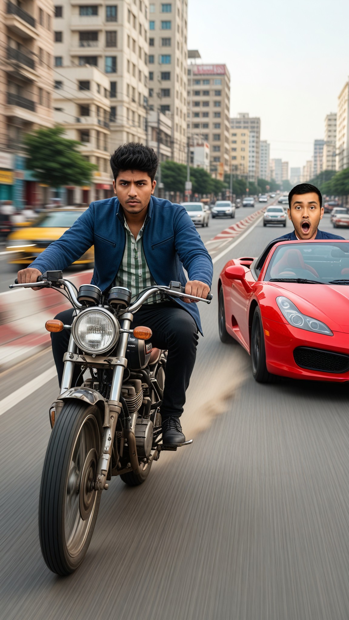 Broken motorcycle VS Supercar image