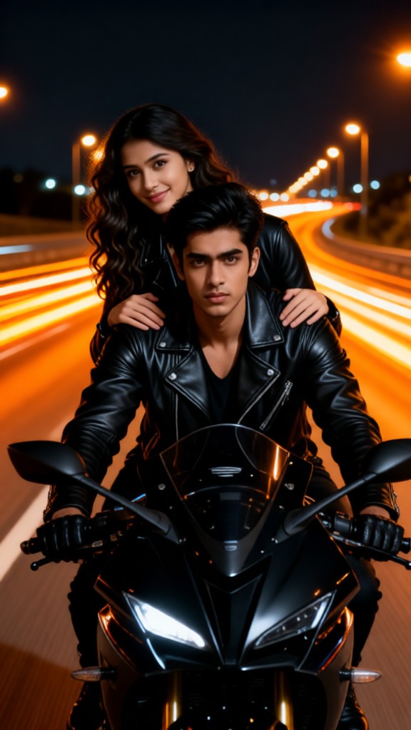 Riding a motorcycle at night image