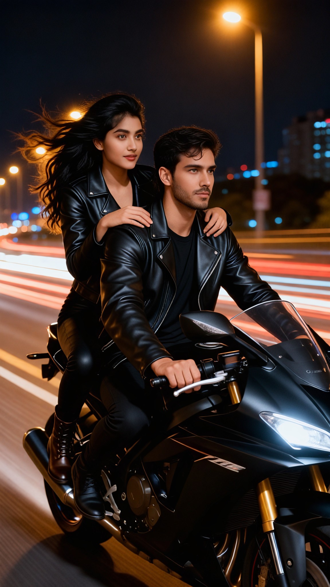 Riding a motorcycle at night-p image