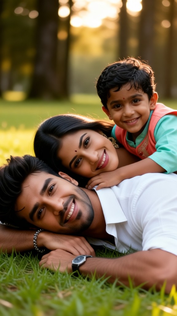 A family lying on the grass-p image