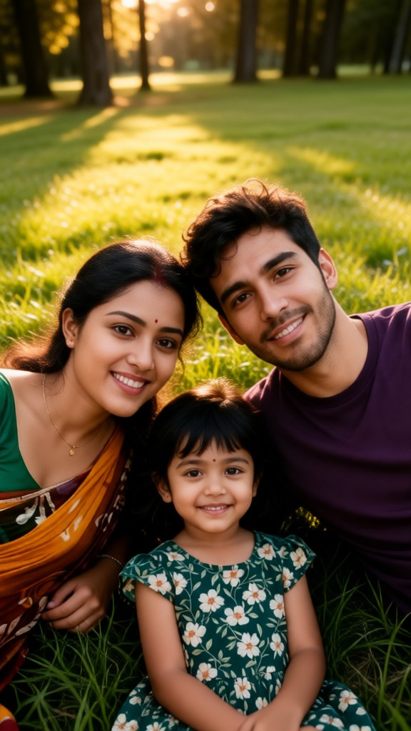 A family lying on the grass image