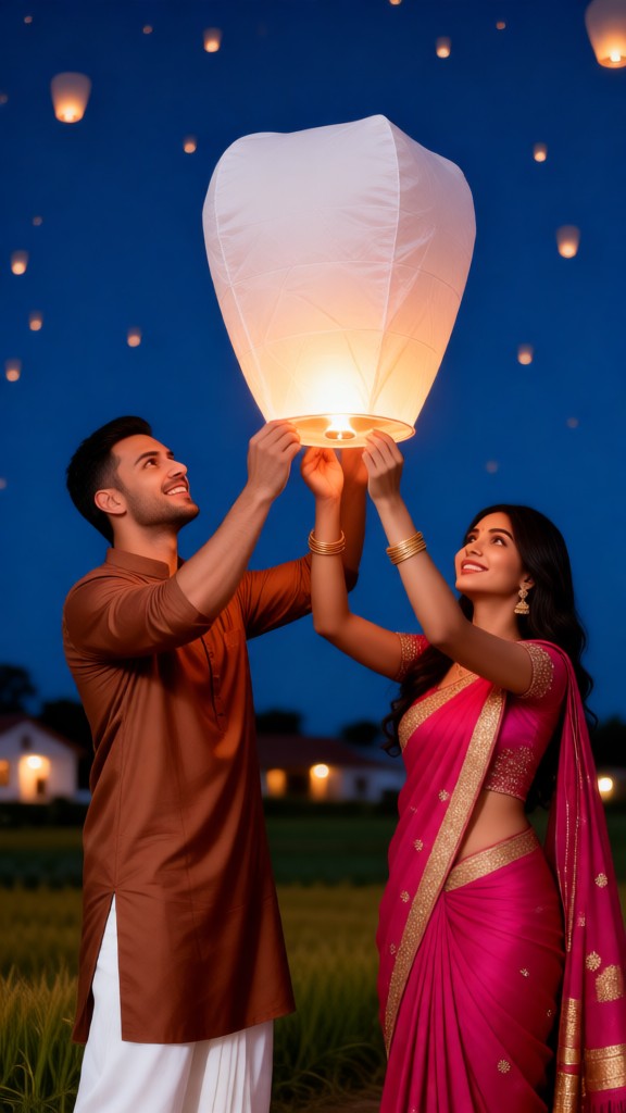 Couple releasing sky lantern image