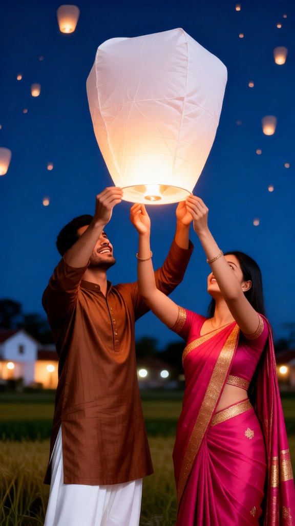 Couple releasing sky lantern-v image