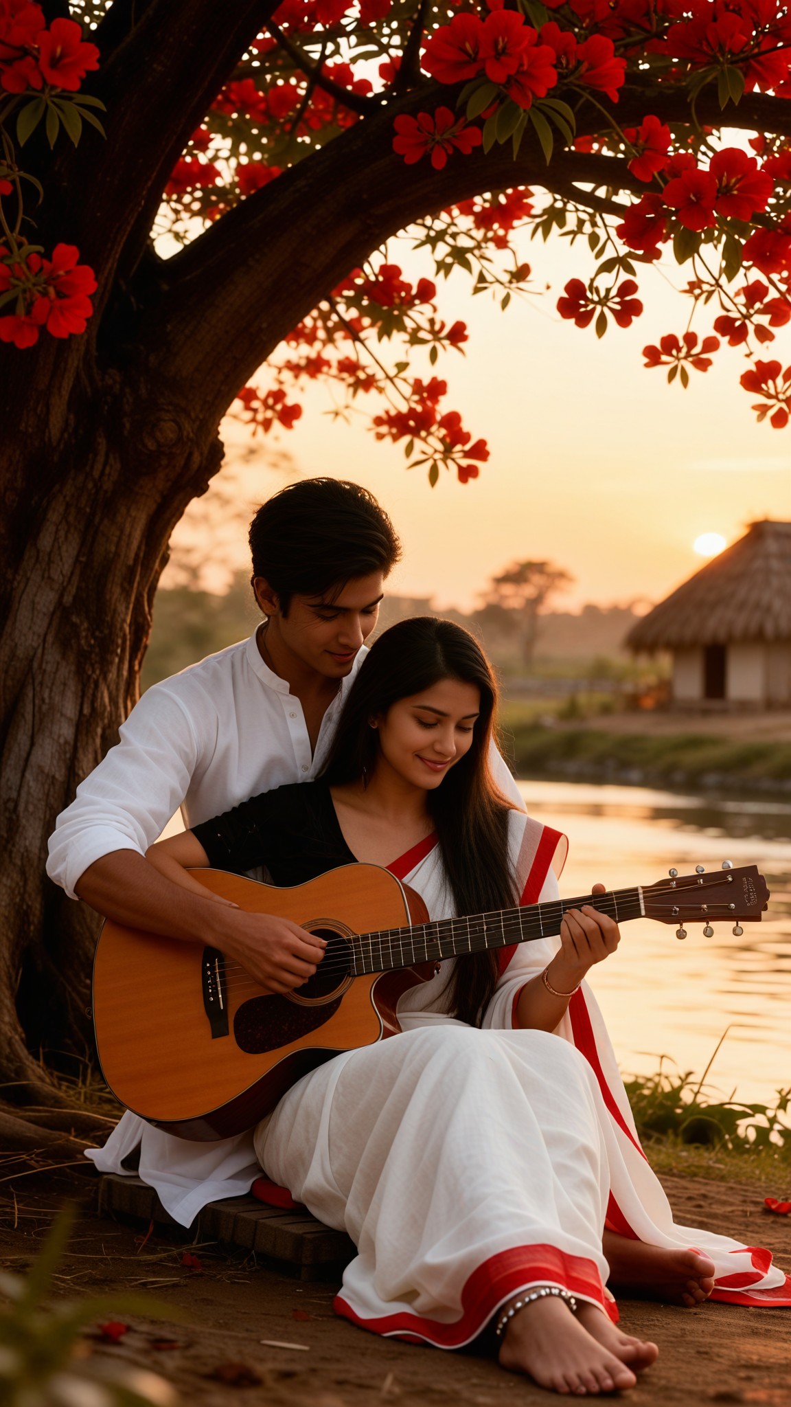 Playing guitar under the tree image