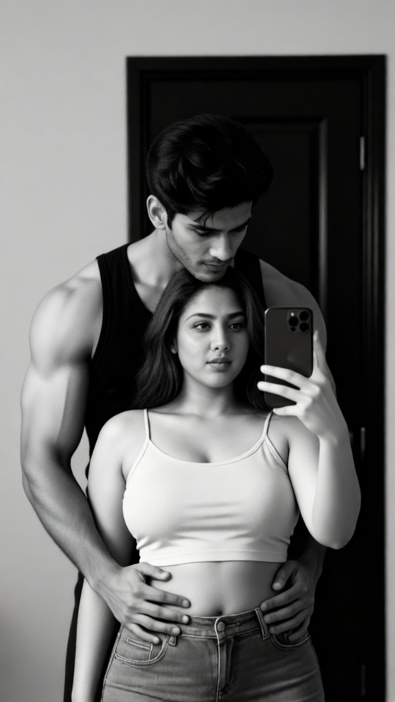 Couple takes a mirror selfie image
