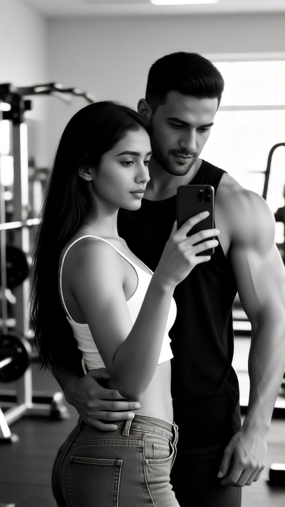 Couple takes a mirror selfie-p image