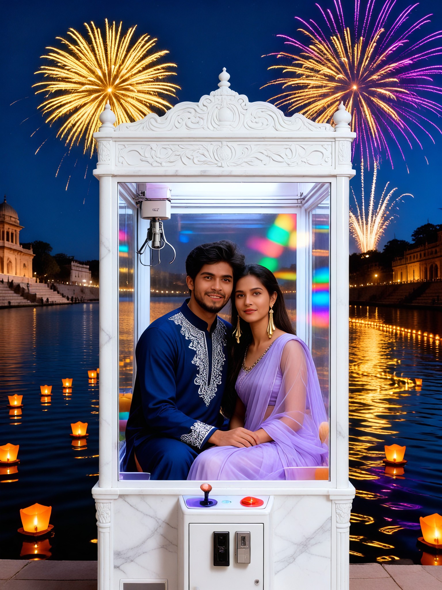Couples in the claw machine on the banks of the Ganges image