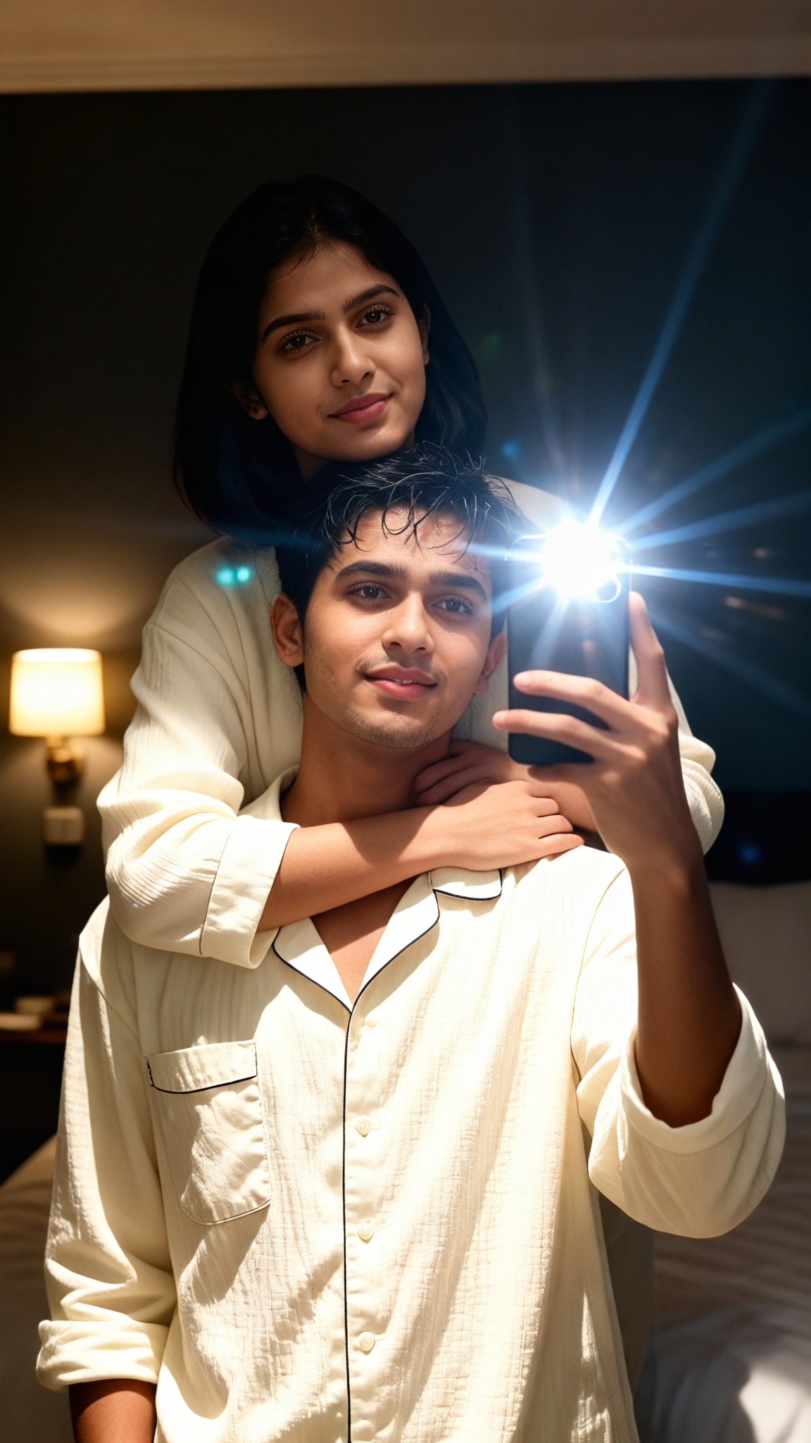 Family bedroom selfie image