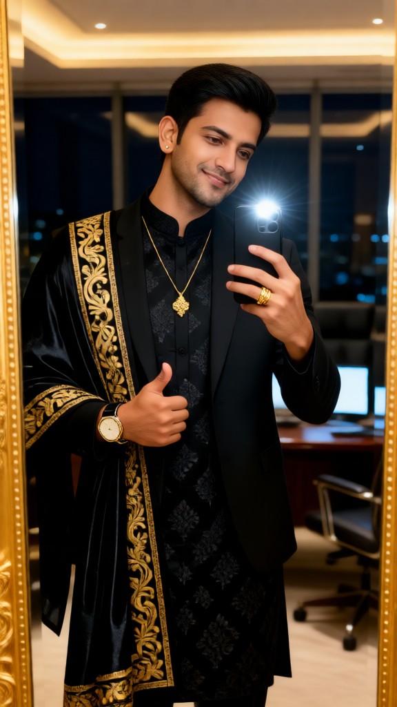 CEO takes a selfie in the mirror image