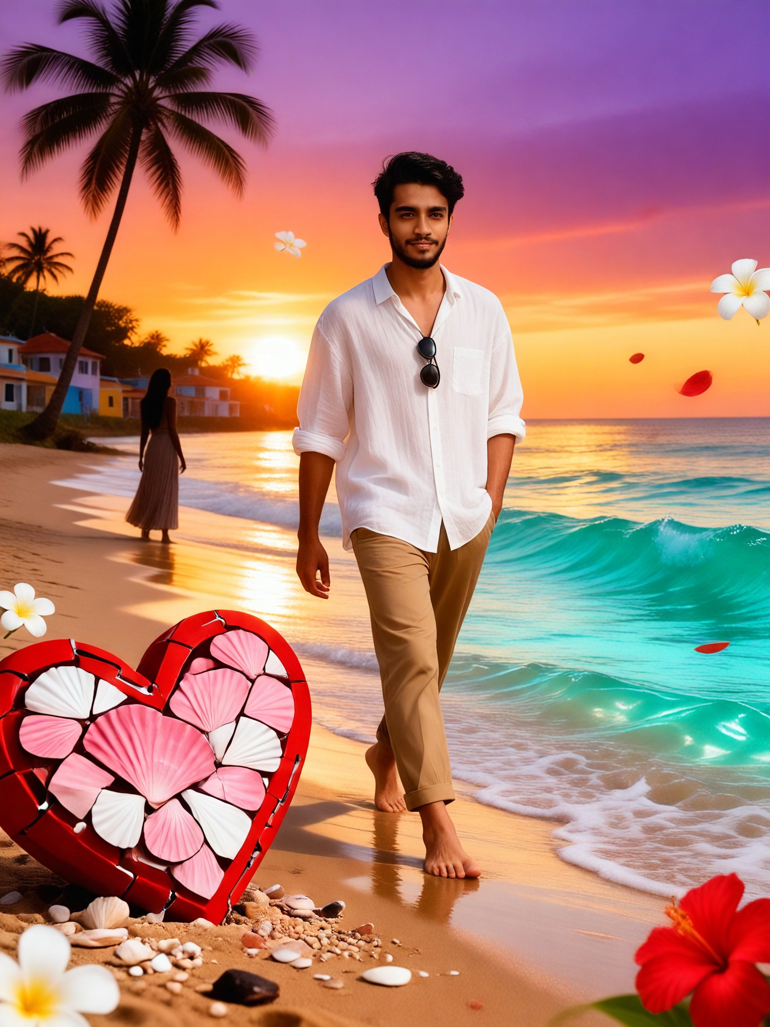 The silhouettes of parting on the romantic beach image