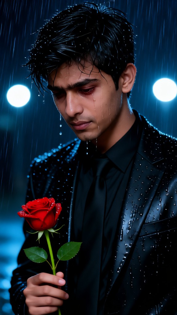 Mr. Ba is grieving on a rainy night image